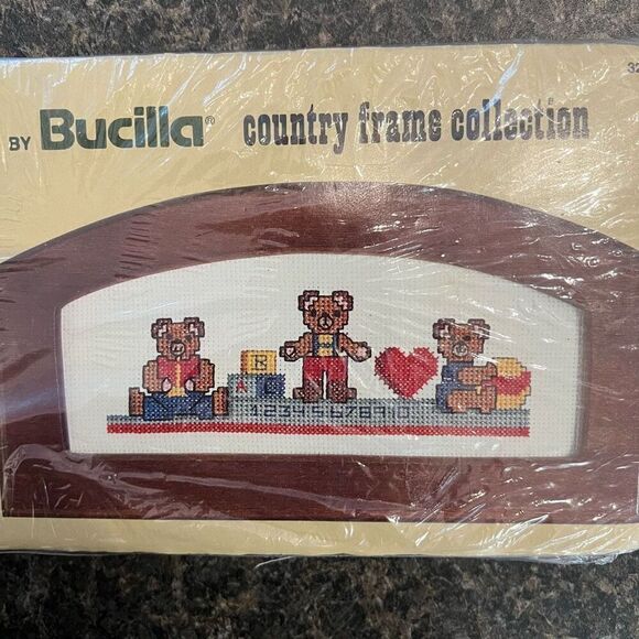 Vintage ABC Teddy Bears Cross Stitch Kit by Bucilla, Country Frame Collection - Picture 1 of 5